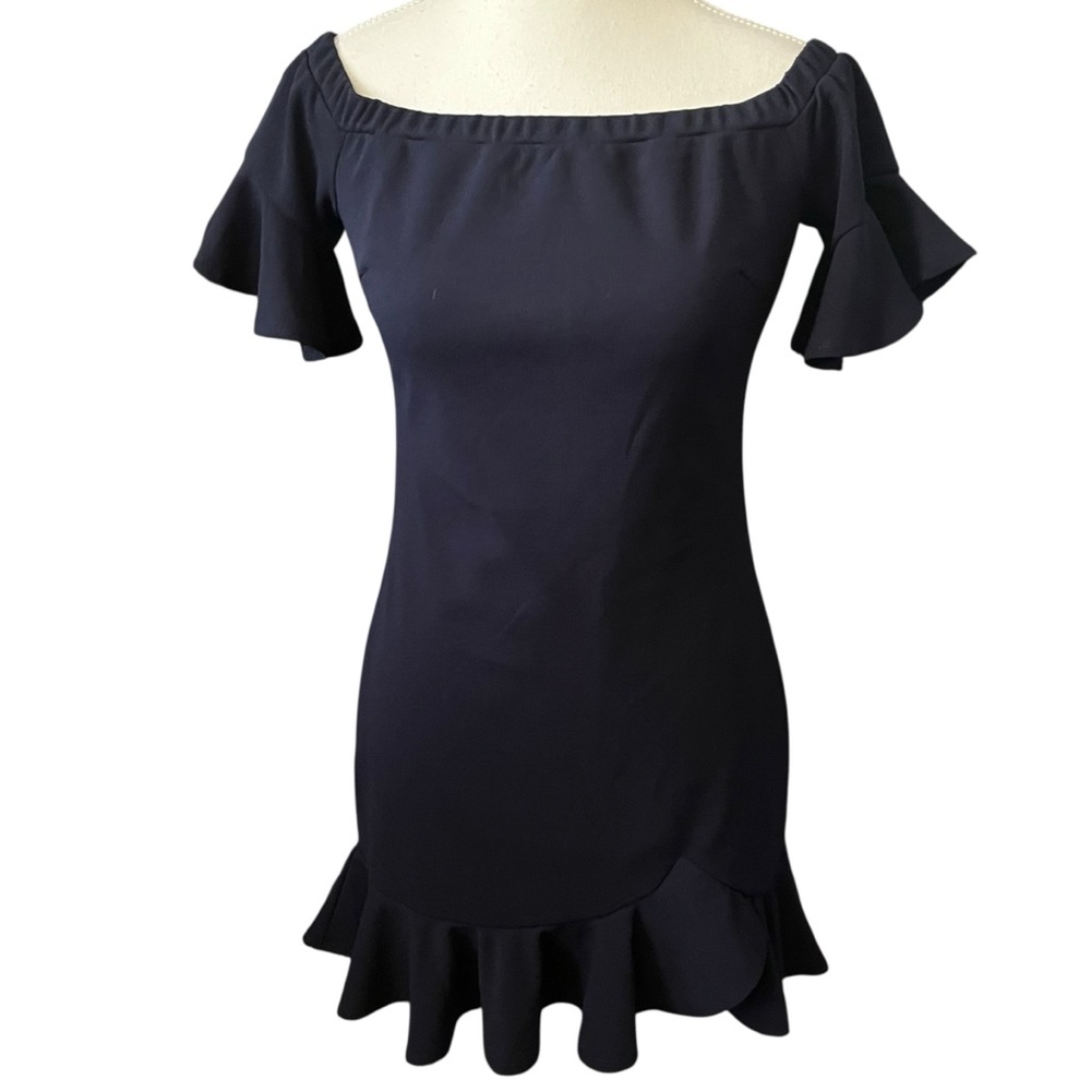 Hello Molly Rosario Off-Shoulder Navy Blue Mini Dress Bodycon Women's Sz 8